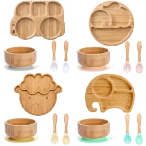 Bamboo Plate Sets for baby Tableware Suction Plate