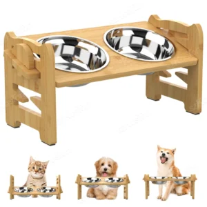 Adjustable Elevated Bamboo Bowls for pats